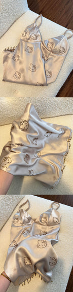 Satin Pajama Set for Women 2 Piece Silky Lingerie Sleepwear Camisole Pj Shorts Set Soft Nightwear