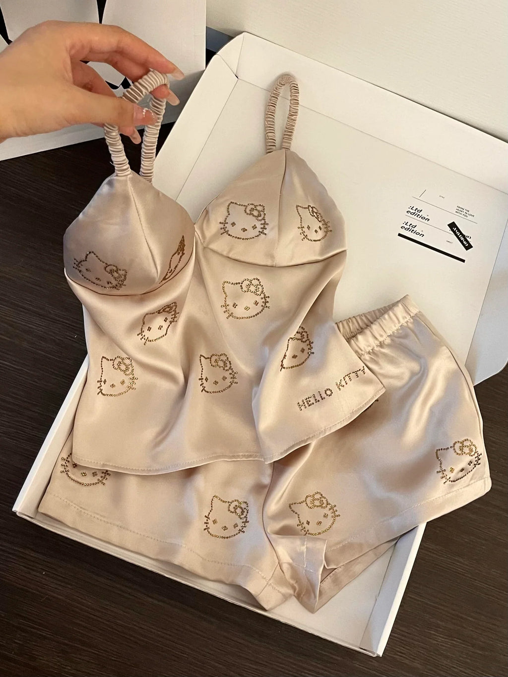 Satin Pajama Set for Women 2 Piece Silky Lingerie Sleepwear Camisole Pj Shorts Set Soft Nightwear